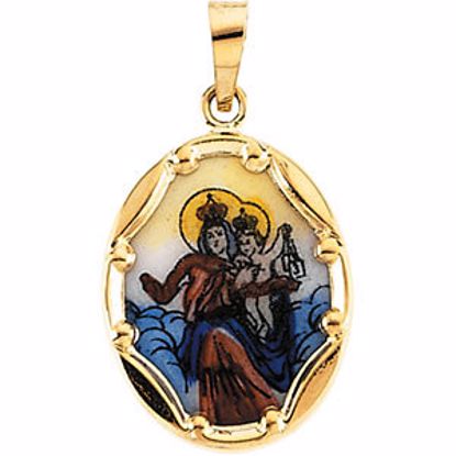 R16975:129609:P 14kt Yellow 17x13.5mm Porcelain Scapular Pendant