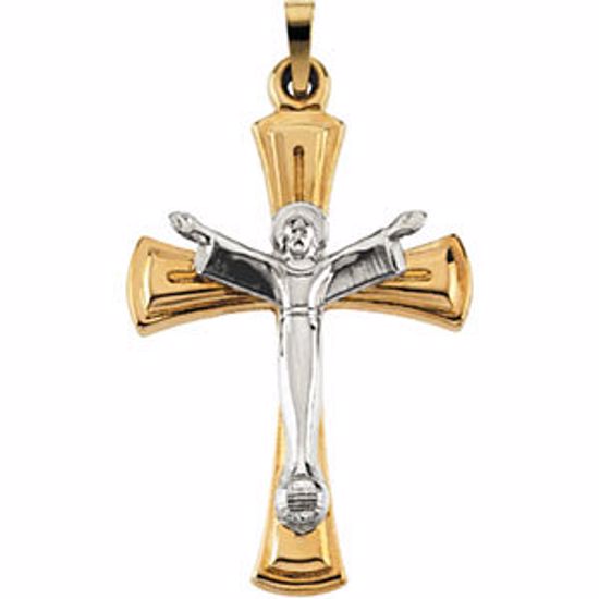 R16038:129486:P 14kt Yellow & White 31.75x23mm Risen Christ Crucifix Pendant