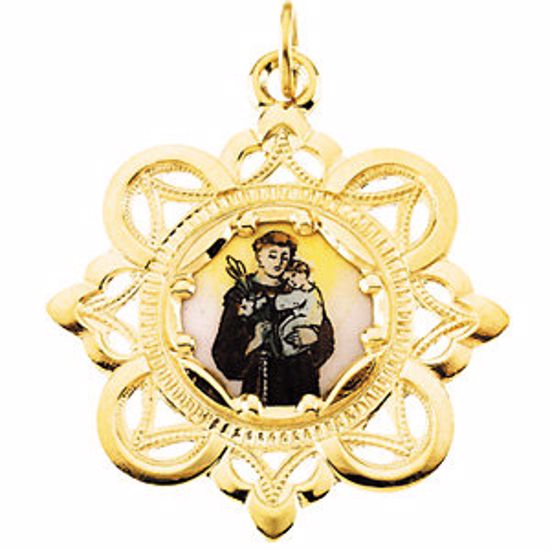 R41459:304432:P 10kt Yellow 25.75x25.75mm St. Anthony Framed Enamel Pendant