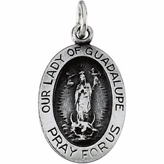 R16347:304423:P Sterling Silver 15.25x10.75mm Oval Our Lady of Guadalupe Medal