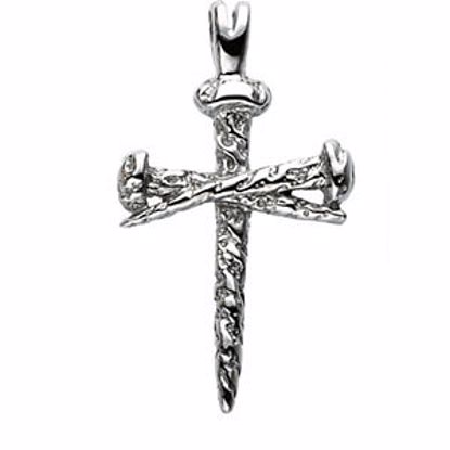 R8293:304083:P 14kt White 26x18.25mm Nail Design Cross Pendant