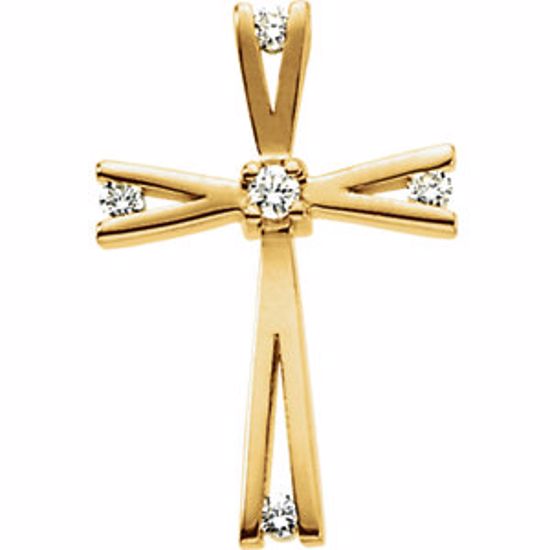 R16187D:76093:P 14kt Yellow .08 CTW Diamond Cross Pendant 