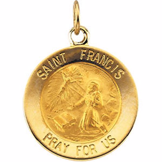 R16323:103943:P 14kt Yellow 15mm Round St. Francis of Assisi Medal