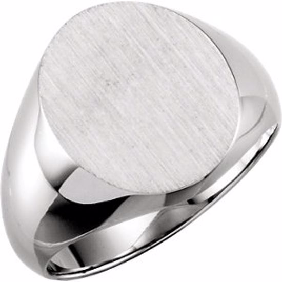 9320:113049:P 14kt White 16x14mm Solid Oval Men's Signet Ring