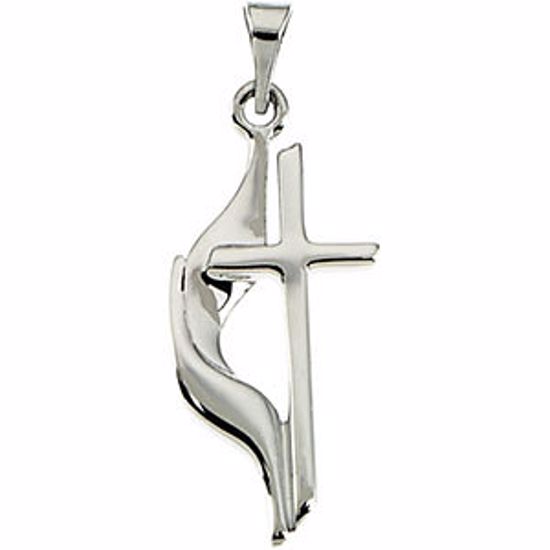 R16295:106494:P 14kt White 19x10mm Methodist Cross Pendant 