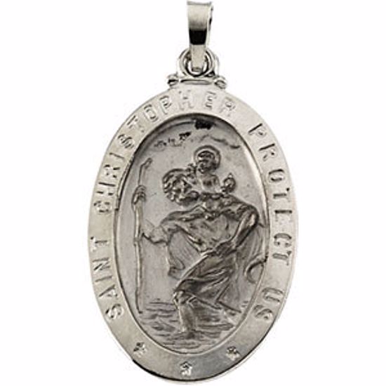 R5023:144030:P 14kt White 25x18mm Oval St. Christopher Medal