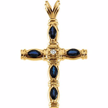 R41005S:163734:P 14kt Yellow 41.25x25mm Sapphire and Diamond Cross Pendant