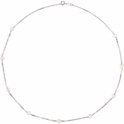 CH353:222883:P Sterling Silver 4-4.5mm Freshwater Cultured Pearl Station 18" Necklace