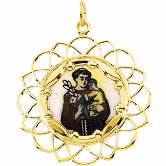 R41452:304447:P 10kt Yellow 26mm St. Anthony Framed Enamel Pendant