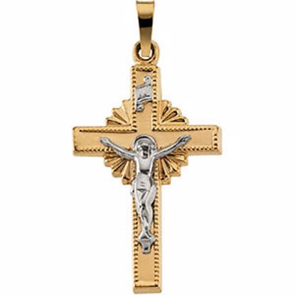 R4060:63178:P 14kt Yellow & White 25x17mm Hollow Crucifix Pendant