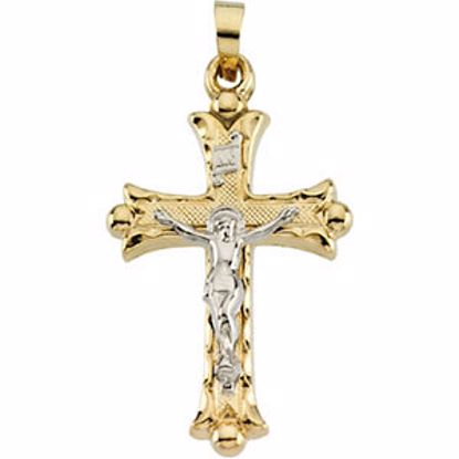 R16240:103710:P 14kt Yellow & White 25x18mm Hollow Crucifix Pendant