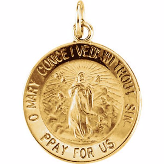 R16358:106036:P 14kt Yellow 15mm Round Immaculate Conception Medal