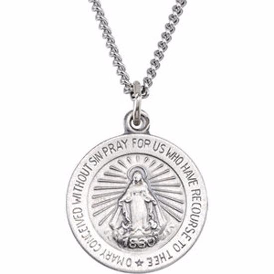 R5019:304613:P Sterling Silver 14.75mm Miraculous Medal with 18" Curb Chain