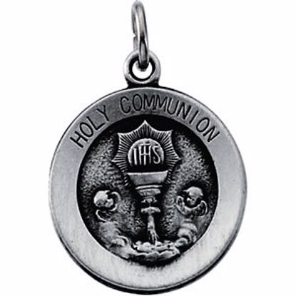 R16342:304654:P Sterling Silver 14.75mm Round Holy Communion Medal with 18" Chain