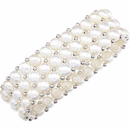 63928:100162:P Sterling Silver Freshwater Cultured White Pearl 3 Row Stretch Bracelet