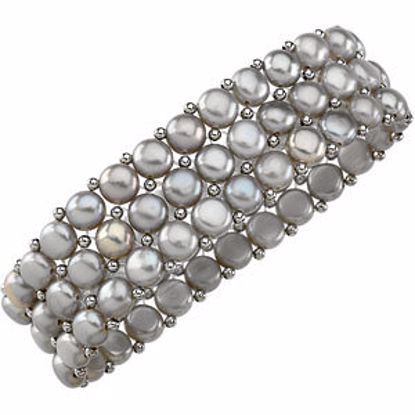 63925:100163:P Sterling Silver Freshwater Cultured Grey Pearl 3 Row Stretch Bracelet