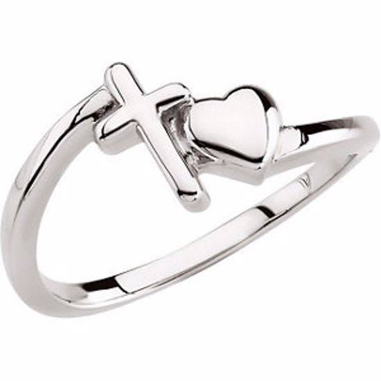 R16678:100002:P 14kt White Cross & Heart Chastity Ring without Packaging