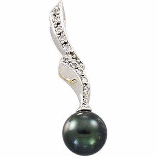 64217:100451:P 14kt White Black Akoya Pearl & 1/10 CTW Diamond Pendant