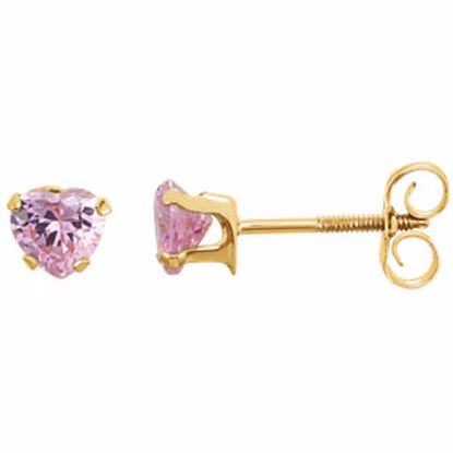 19132:1243630:P 14kt Yellow Pink CZ Heart Earrings