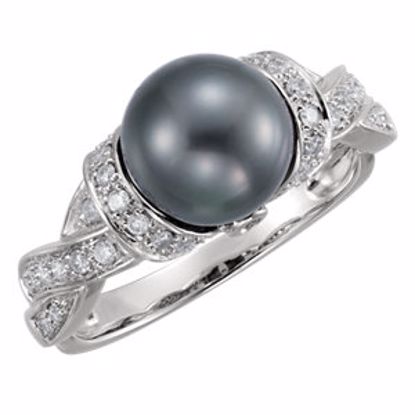 64483:60005:P 14kt White Black Freshwater Cultured Pearl & 1/3 CTW Diamond Ring