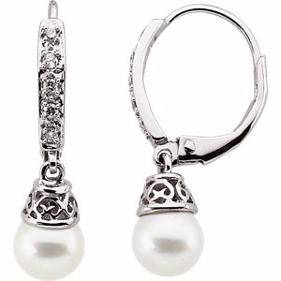 62783:2780740:P 14kt White 6.5-7mm Freshwater Pearl and 1/5 CTW Diamond Earrings