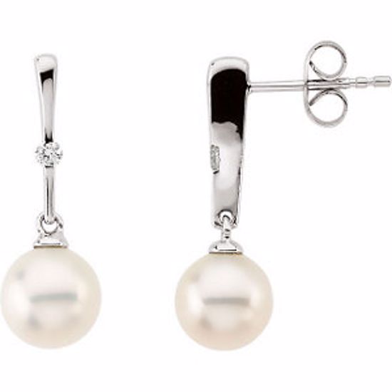 62789:2765570:P 14kt White Freshwater Pearl & .06 CTW Diamond Earrings