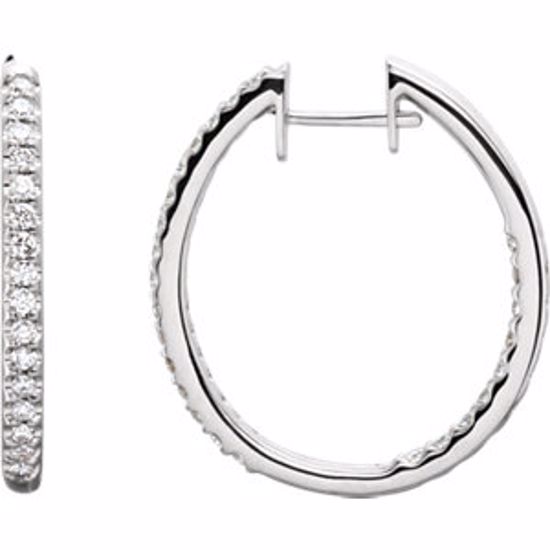 61378:2594480:P 14kt White 3/4 CTW Diamond Hinged Inside/Outside Hoop Earrings