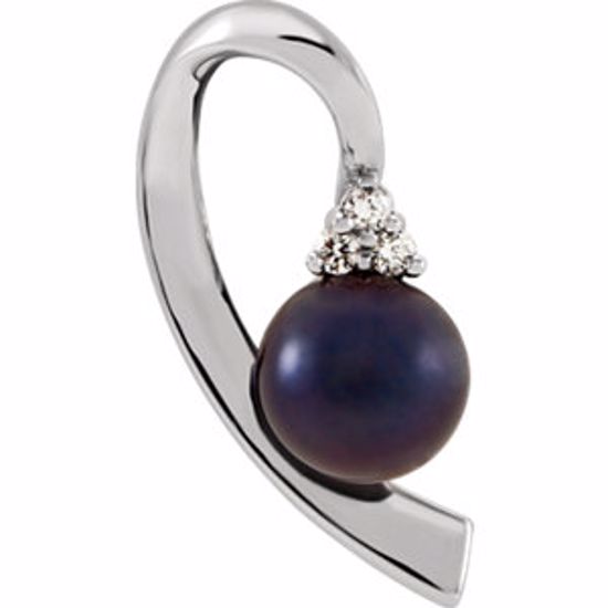 64528:294353:P 14kt White Black Akoya Cultured Pearl & .07 CTW Diamond Pendant