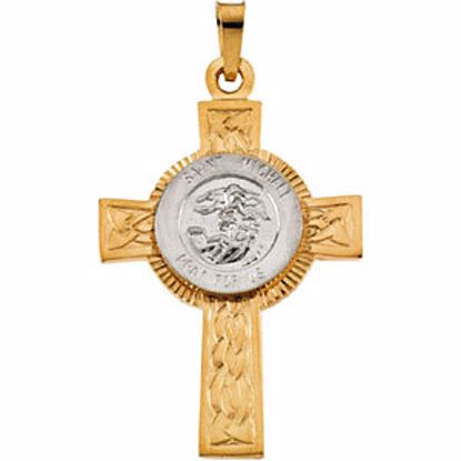 R42064:300008:P 14kt Yellow & White 28.5x20.75mm St. Michael Cross Pendant