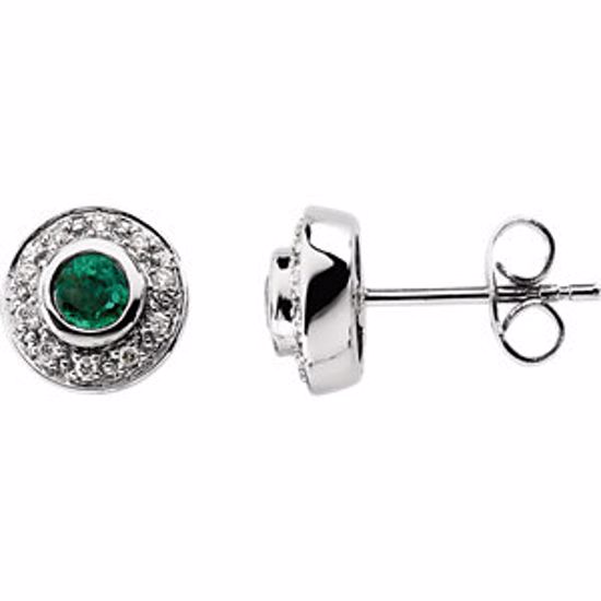 61537:2616140:P 14kt White 3.5mm Round Emerald & 1/10 CTW Diamond Earrings