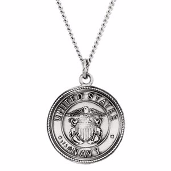 R41581:1010:P Sterling Silver 18mm Round St. Christopher Medal U.S. Navy Medal 18" Necklace