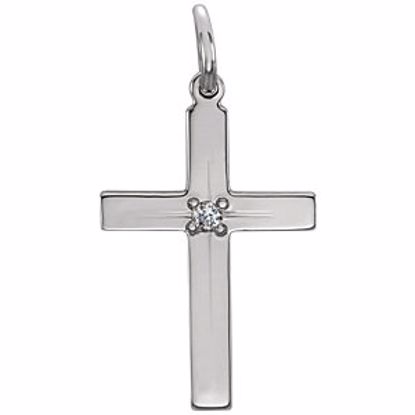 R16219:104067:P 14kt White 13x9mm Diamond Cross Pendant