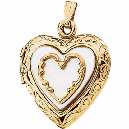 23574:100009:P 14kt Yellow Mother of Pearl Heart Locket