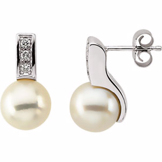 21679:2554480:P 14kt White 16x3.5mm Pearl & Diamond Earrings