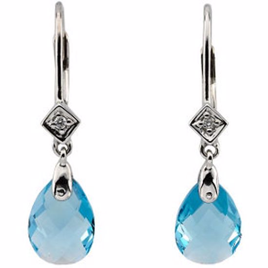 64575:10005:P 14kt White Swiss Blue Topaz & .025 CTW Diamond Earrings