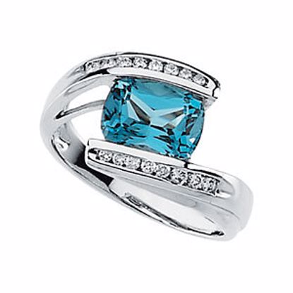 64555:10021:P 14kt White Swiss Blue Topaz & 1/5 CTW Diamond Ring