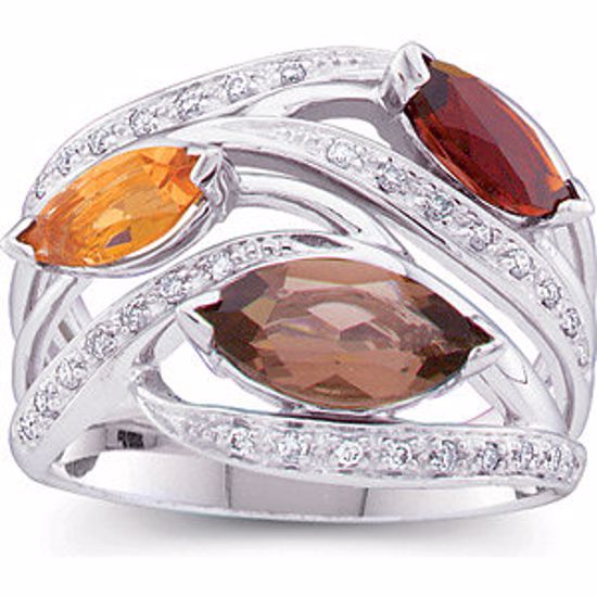 64272:100506:P 14kt White 1/6 CTW Diamond, Smoky Quartz, Madeira Citrine & Citrine Ring