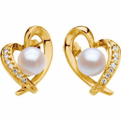 64220:1004580:P Akoya Cultured Pearl & Diamond Heart Earrings