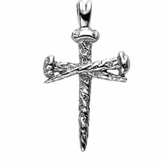 R8293:300024:P Sterling Silver 26x18.25mm Nail Design Cross Pendant without Packaging