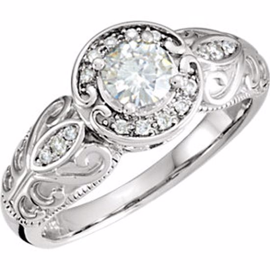 64593:280036:P 14kt White Forever Classic™ Moissanite  & .08 CTW Diamond Vintage Ring