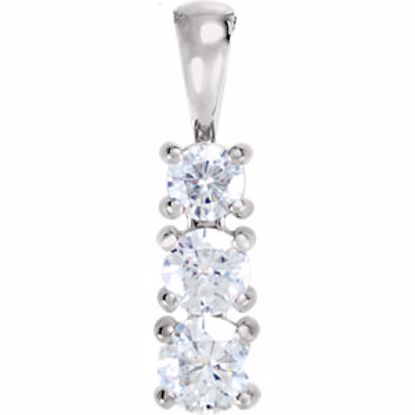 64703:100100:P 14kt White Forever Classic™ Moissanite 3-Stone Pendant