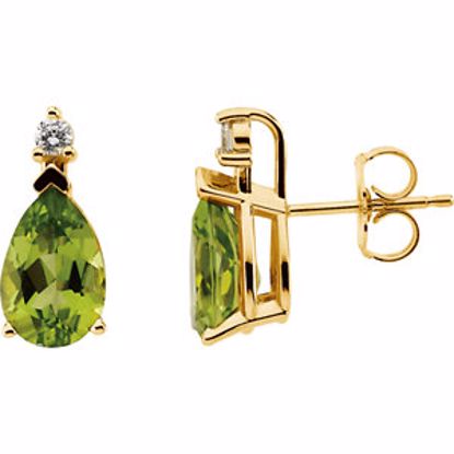 61742:2523010:P 14kt Yellow Peridot & .08 ct tw Diamond Earrings