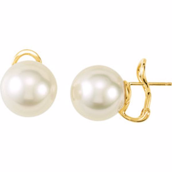 64817:100500:P 14kt Yellow 14mm Near Round South Sea Cultured Fashion Pearl Earrings