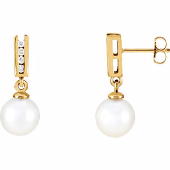 62432:2742620:P 14kt Yellow Akoya Cultured Pearl & 1/8 CTW Diamond Earrings