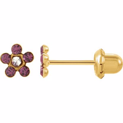 21527:2316020:P 14kt Yellow Imitation "February" Youth Birthstone Flower Inverness Piercing Earrings