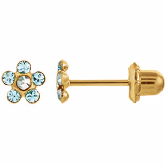 21527:2316030:P 14kt Yellow Imitation "March" Youth Birthstone Flower Inverness Piercing Earrings