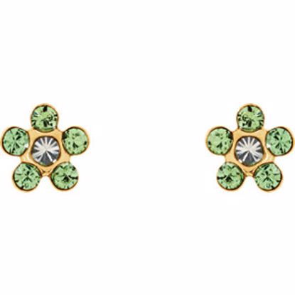 21527:2316080:P 14kt Yellow Imitation "August" Youth Birthstone Flower Inverness Piercing Earrings