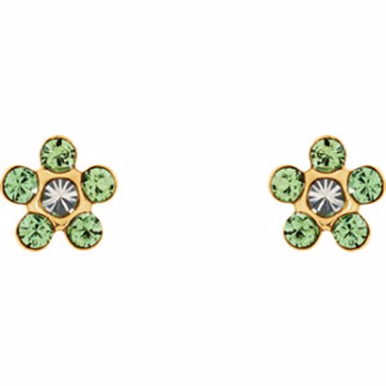 21527:2316080:P 14kt Yellow Imitation "August" Youth Birthstone Flower Inverness Piercing Earrings