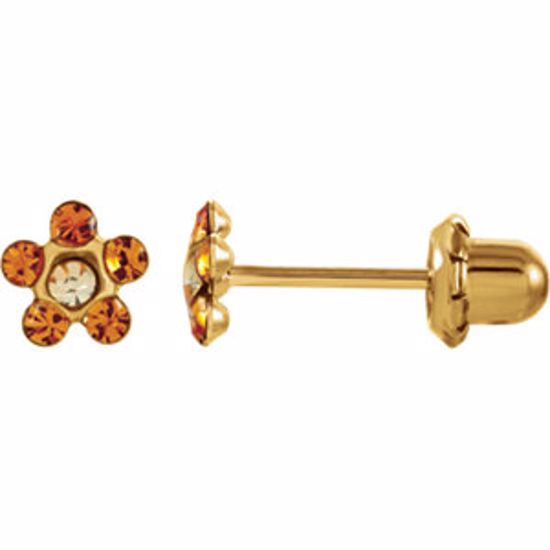 21527:2316110:P 14kt Yellow Imitation "November" Youth Birthstone Flower Inverness Piercing Earrings