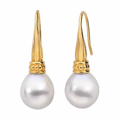 63115:2917590:P 18kt Yellow 12mm South Sea Cultured Pearl Dangle Earrings